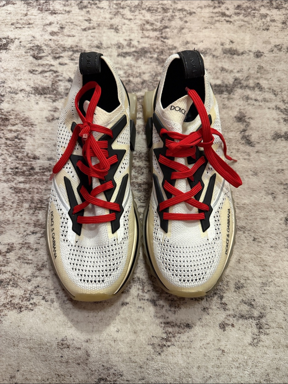 Dolce & Gabbana Men’s White Knit Sneakers with Red Laces